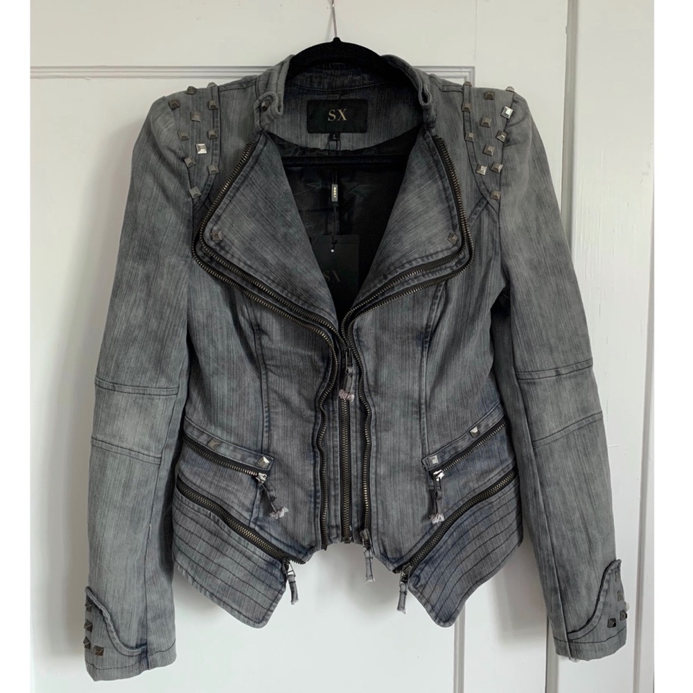 Edgy Burning Man Studs Spikes Motorcycle Jacket